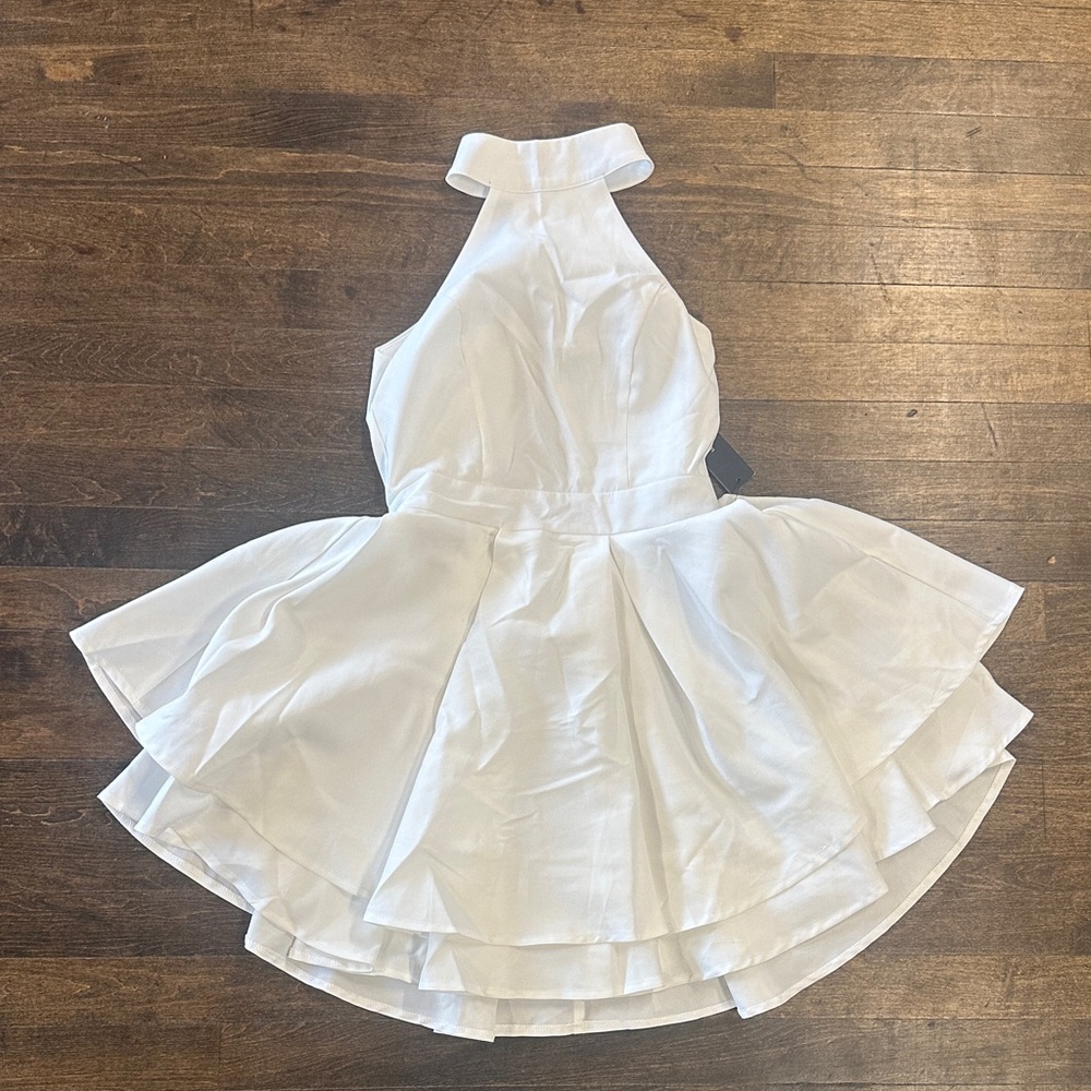 NWT Lulu’s White High Neck Halter Mini Dress